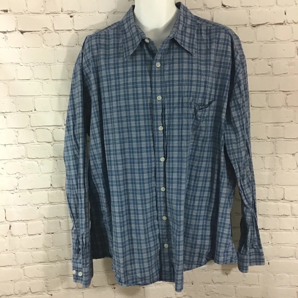 Old Navy Blue Plaid Button Down Long Sleeve Shirt Size XXL